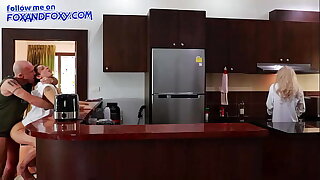 Almost caught surprise anal creampie ass fucking close to mother-in-law cooking breakfast
